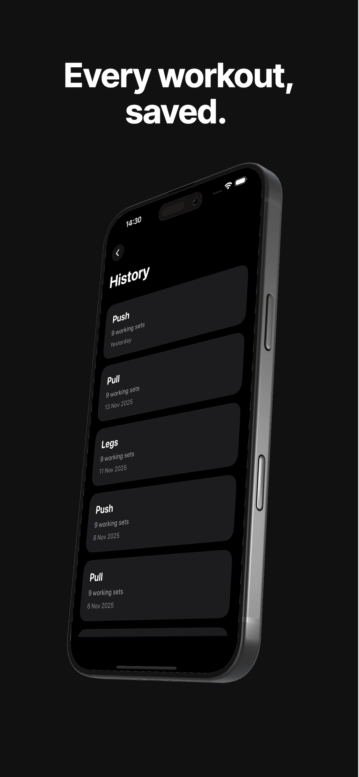 Forma workout history showing completed sessions